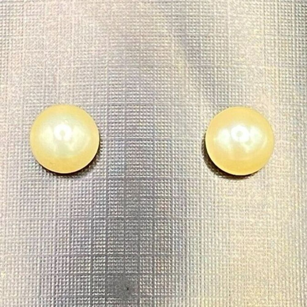 Earrings Faux Pearl Cabochon Gold Tone Stud VINTAGE